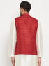VASTRAMAY Men's Maroon Silk Blend Nehru Jacket